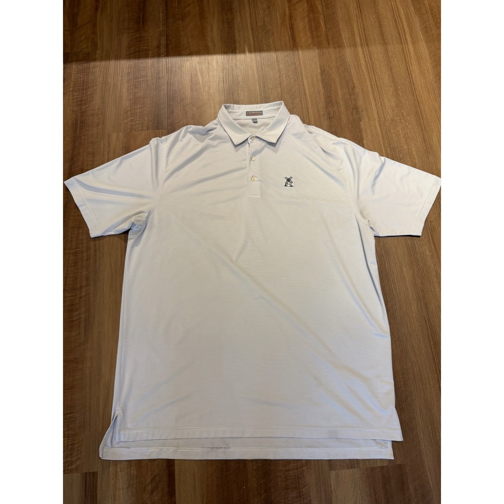 Peter Millar Polo Shirt Mens XXL Blue Striped Summer Comfort Windmill Logo
